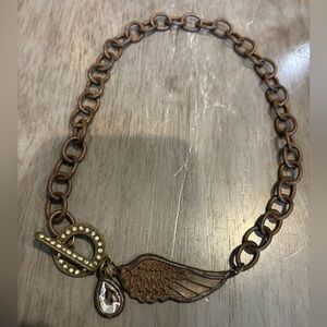 Bronze Chain Necklace with Wing Pendant